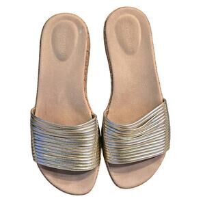 Easy Spirit Mullen Slip-on Slide Strappy Metallic Finish Sandal Wedge Women 7